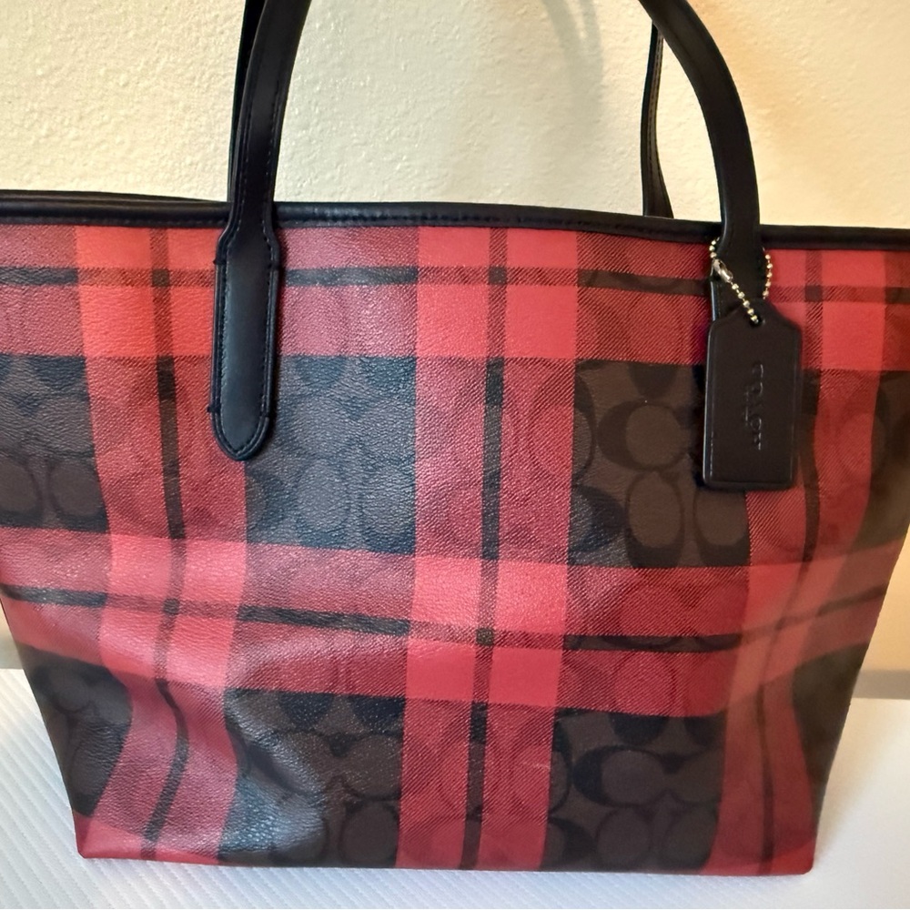 Coach Red and Black Checkered Tote